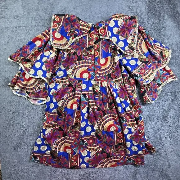 FAD Vtg 80s Womens XL Egyptian Pharaoh Art Print Blouse Tiered Sleeve Top - Picture 2 of 9